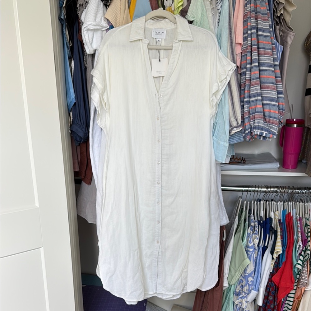 The Shirt Rochelle Behrens Brand White Button-Down Shirt Dress